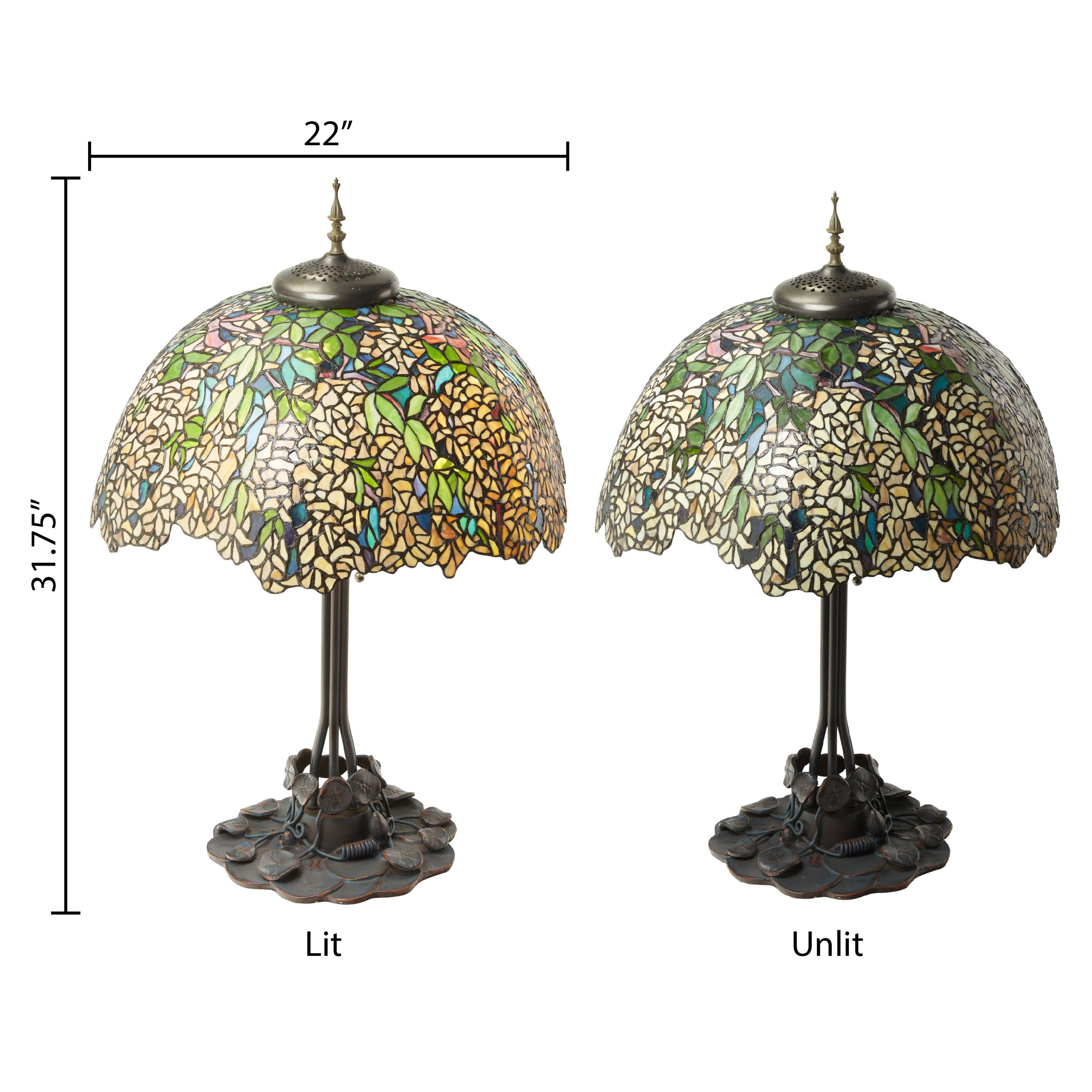 River of Goods - Vente Lampes d'appoint/de bureau - Lampe de table en verre teinté Tiffany 31,75" - Fleur de cytise2
