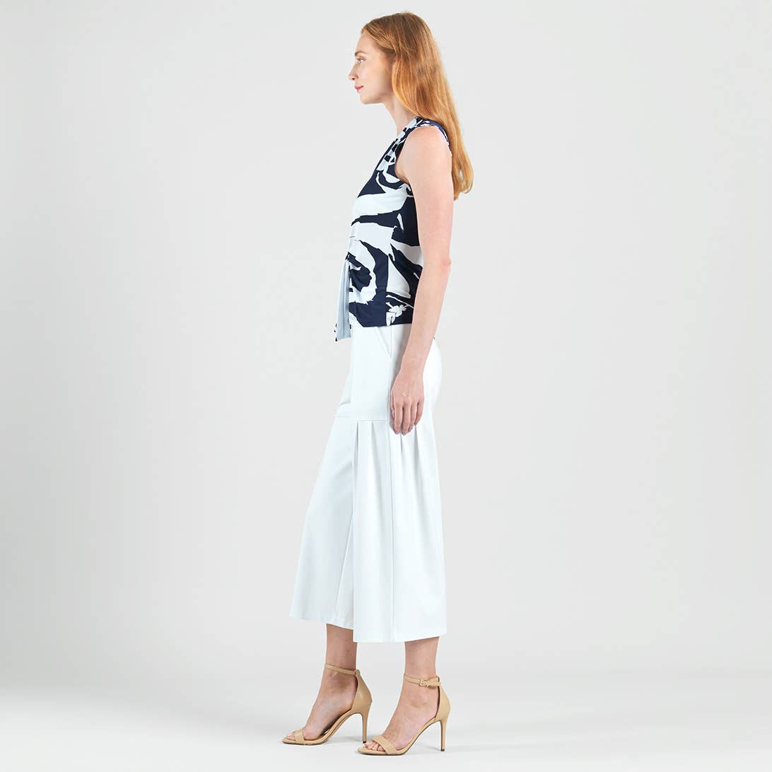 Navy White T49P29 - Sleeveless V-Neck Center Front Tie Top for wholesale on Faire9