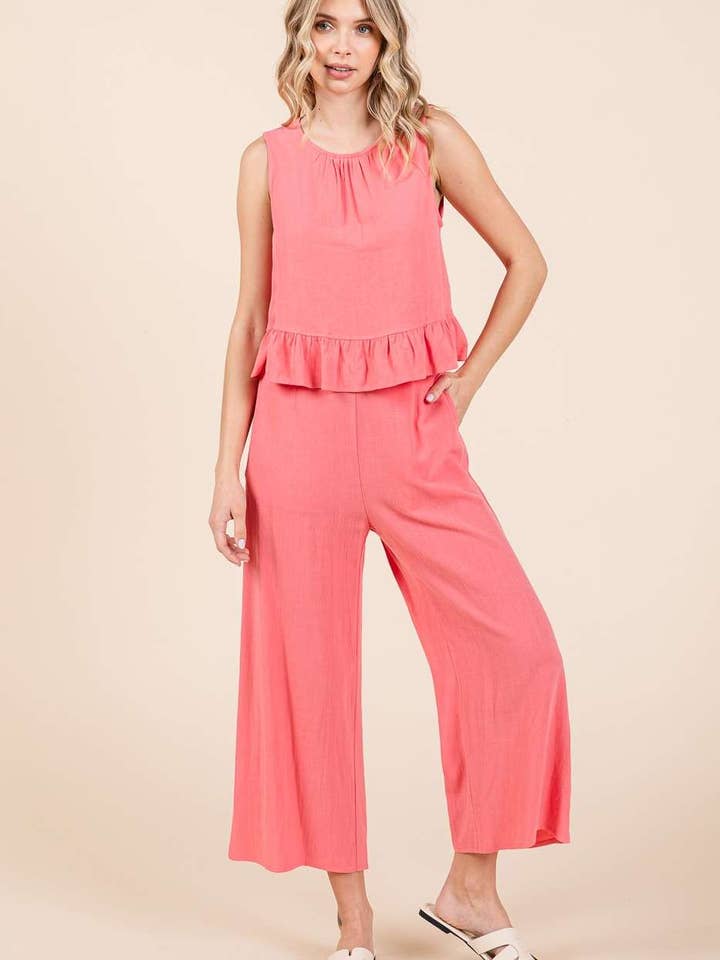 SET AUS TANKTOP UND HOSE AUS LEINEN MIT RÜSCHEN für den Großhandel von mittoshop