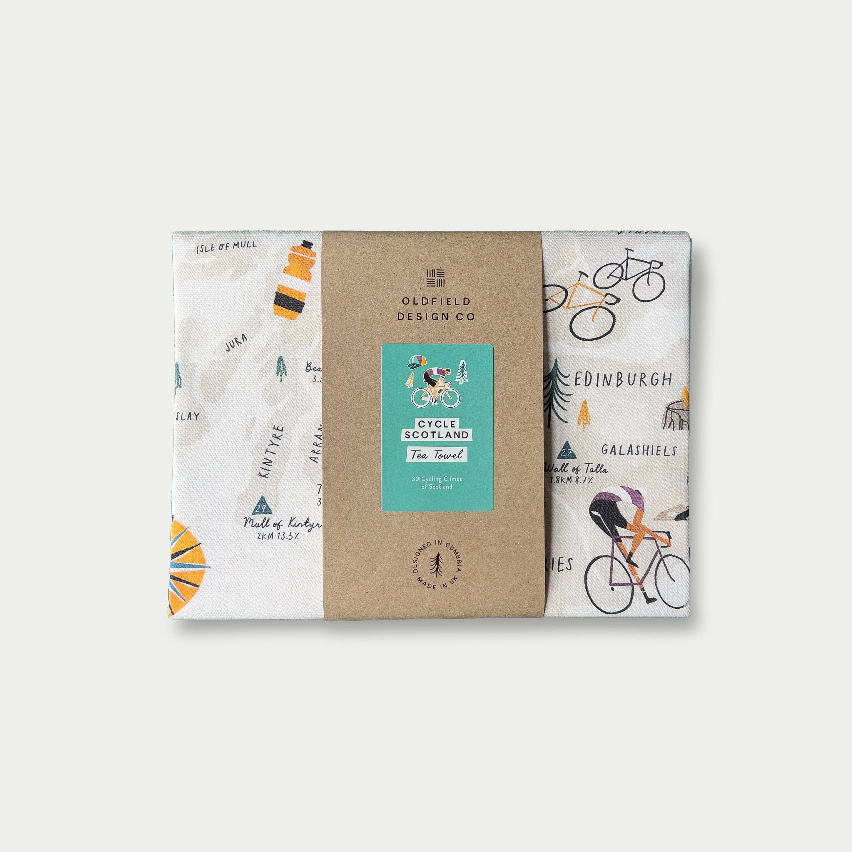Oldfield Design Co – wholesale Tea towel – Cycle Scotland Tea Towel