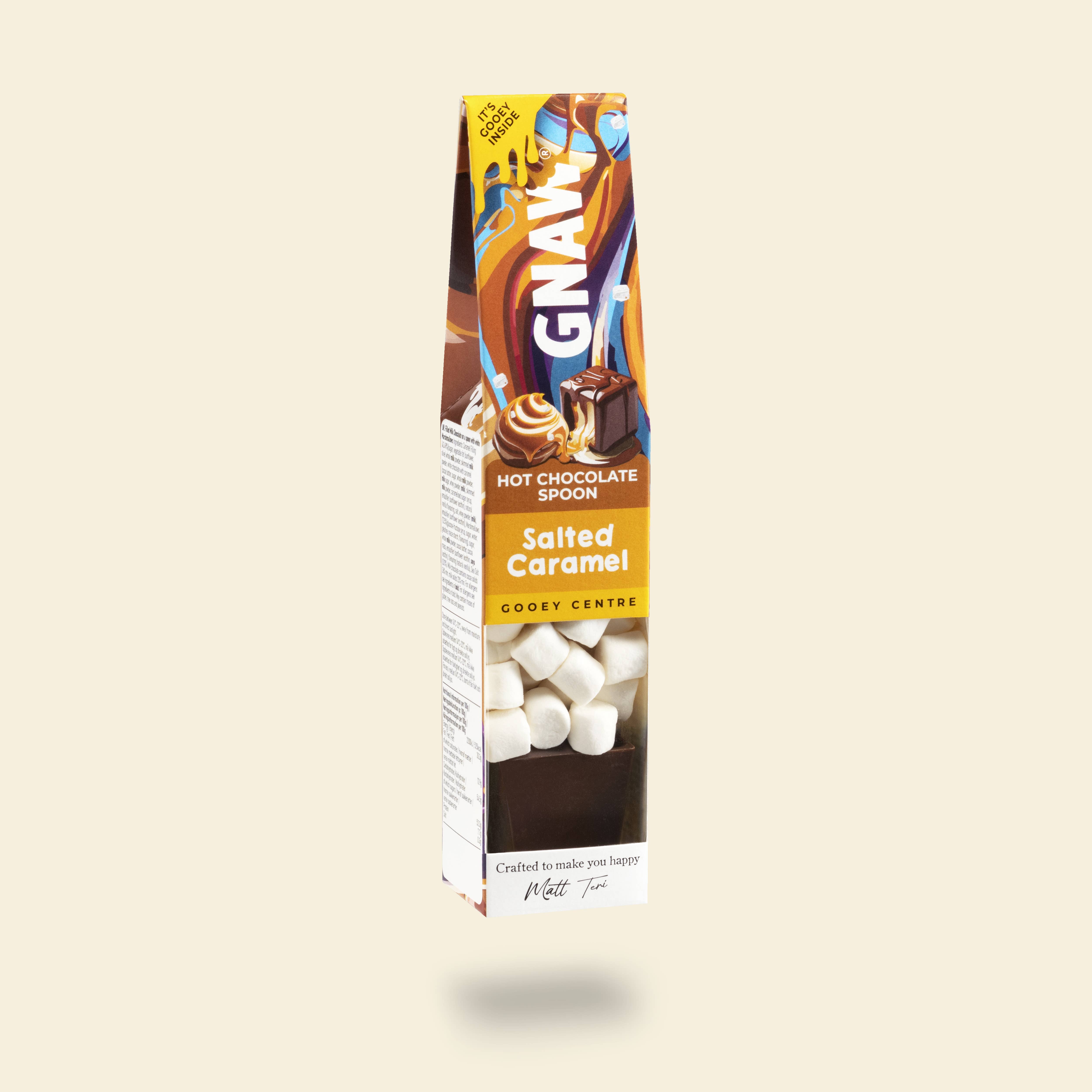GNAW Chocolate – wholesale Hot cocoa spoon – Salted Caramel - Soft Centre Hot Chocolate Spoon3