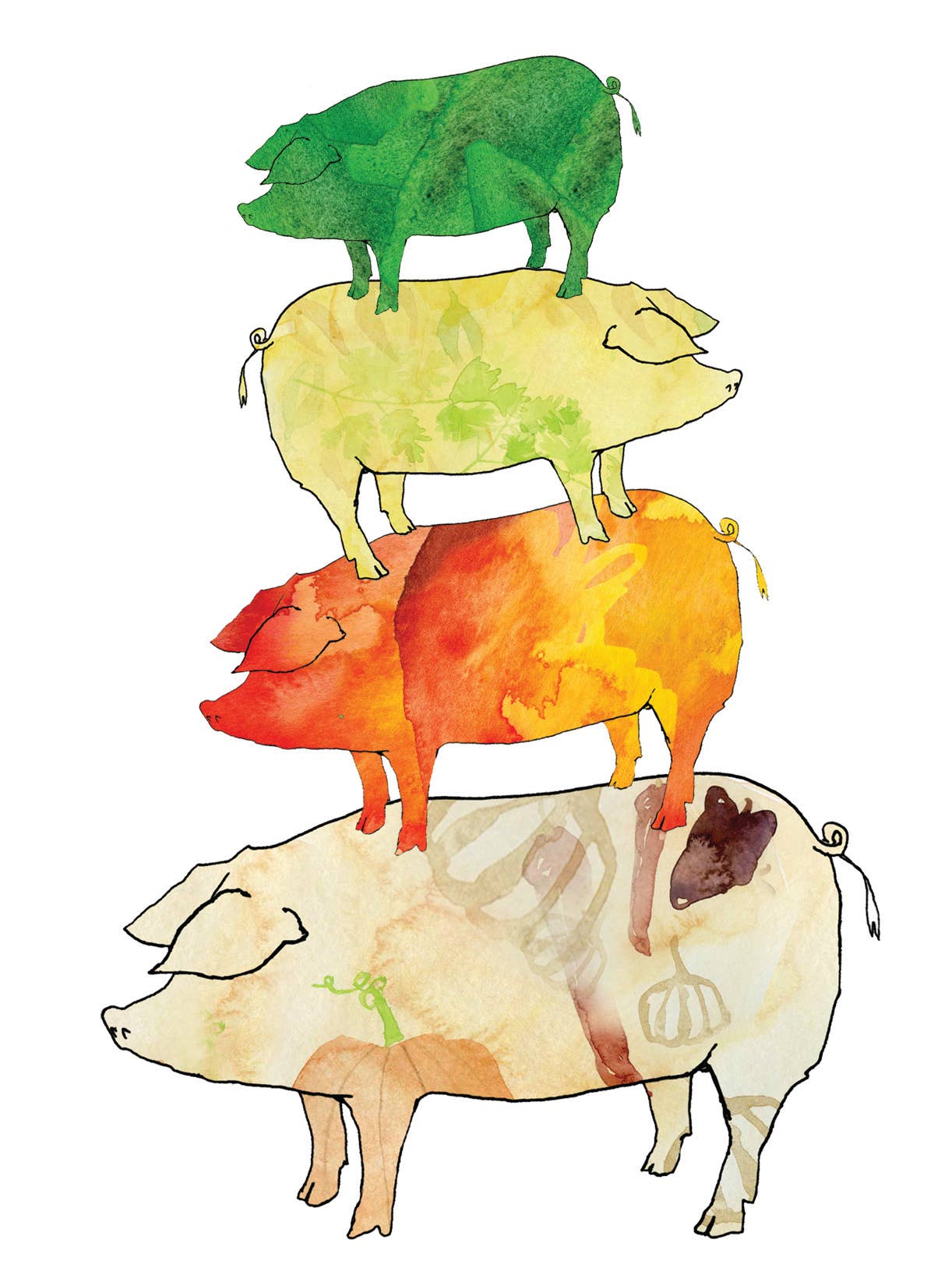 Brienne Cosman Design - Venta al por mayor Tarjetas de felicitación - Pila de cerdo Verde1