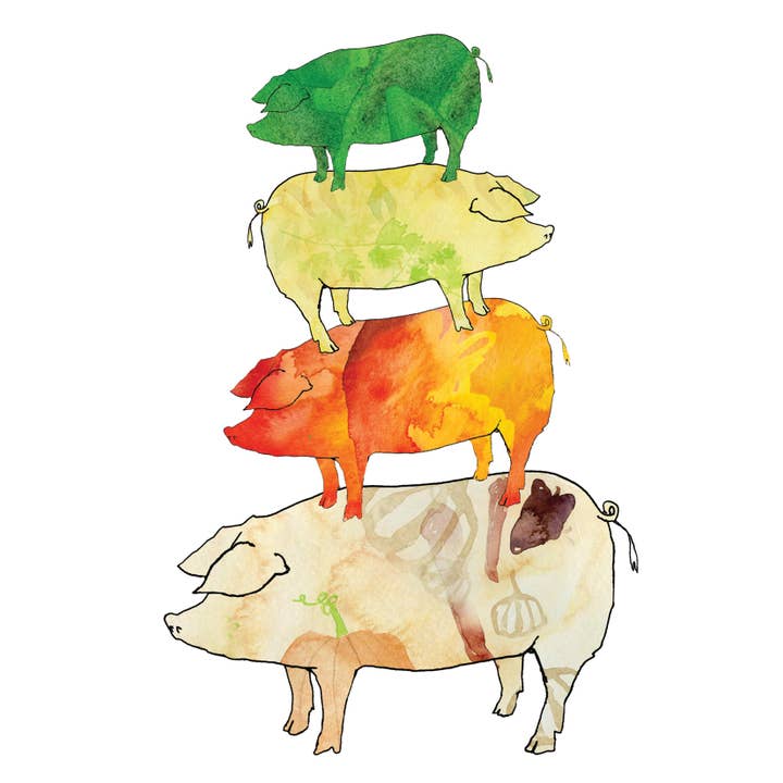 Brienne Cosman Design - Wholesale Everyday Greeting Card - Pig pile Green1
