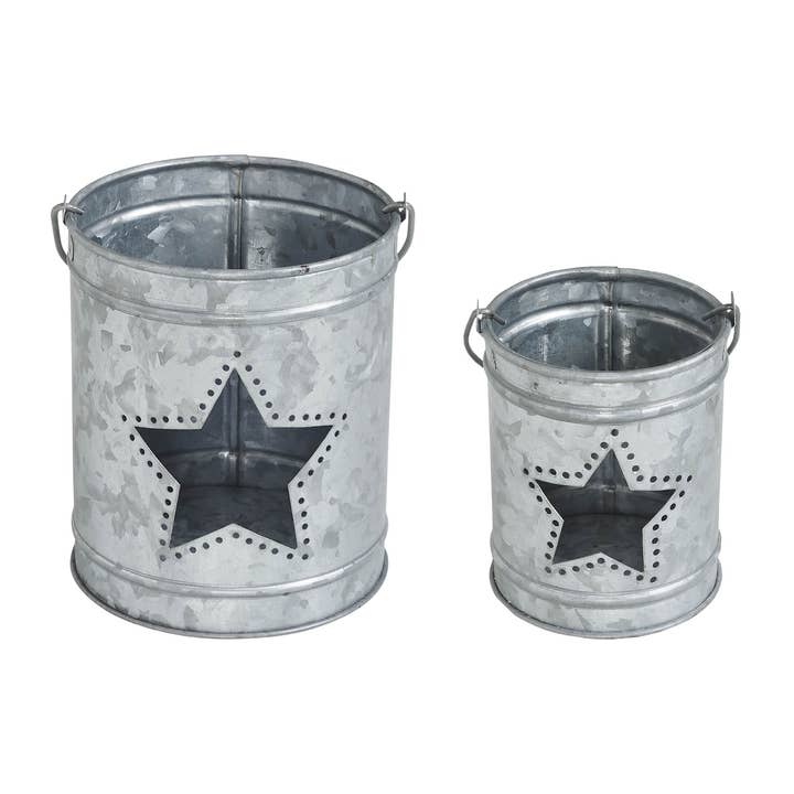 VHC Brands - Wholesale Candle Holder - Votive Candle Holder w/ Star Cutout Galvanized Set of 2 Sizes