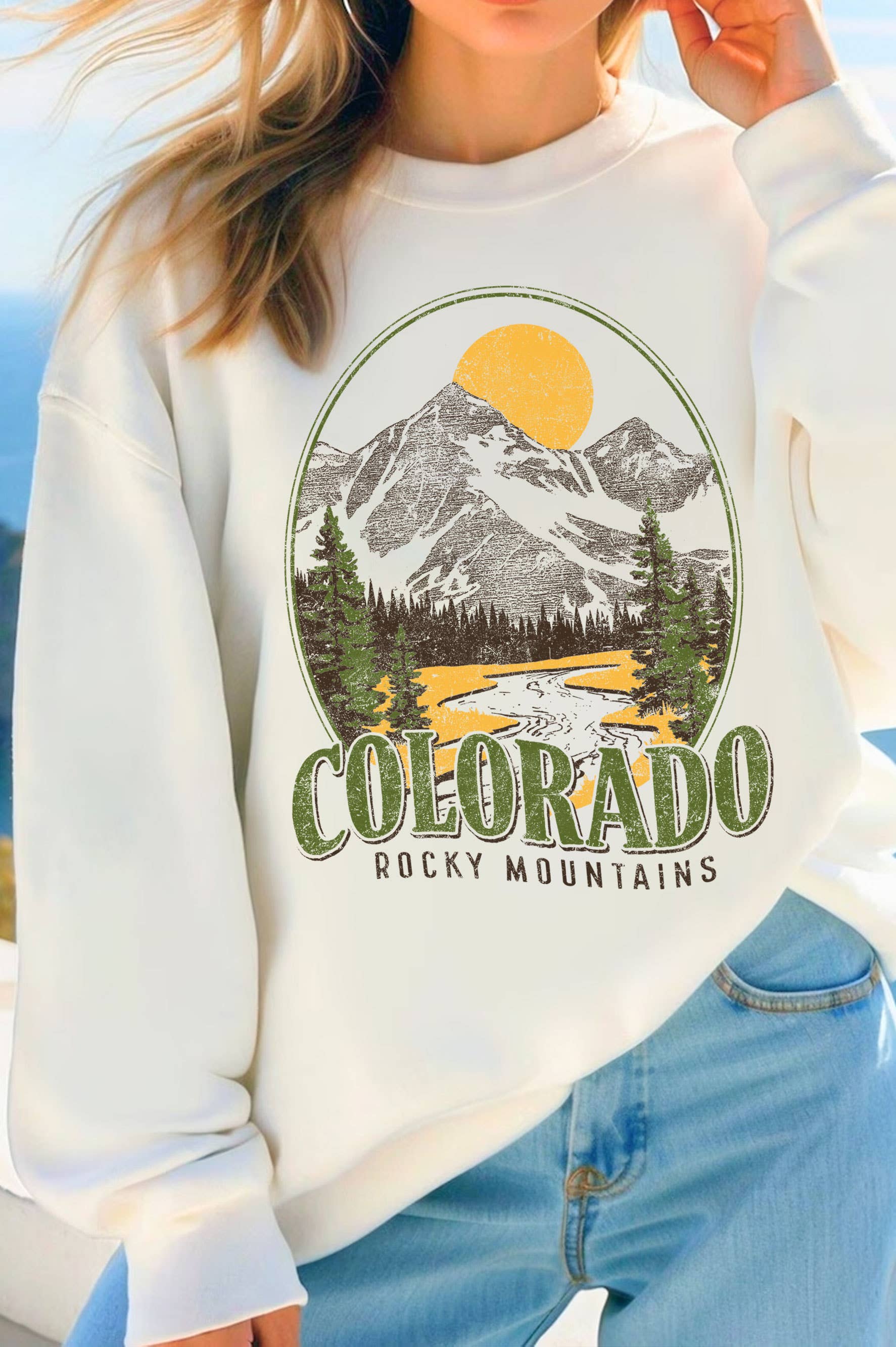 Rustee Clothing - Vente Sweat-shirt à imprimés – unisexe - SWEAT-SHIRTS BROSSÉS GRAPHIQUES DES MONTAGNES ROCHEUSES DU COLORADO 3