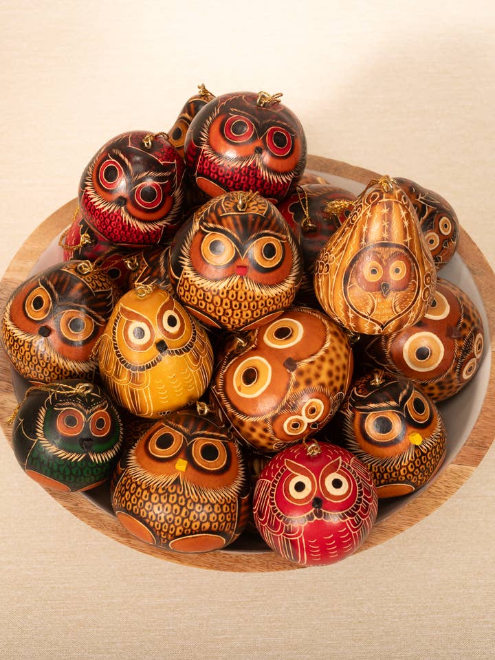 Owls Mini Mix- Gourd Ornament - Fair Trade Gift and other Purchase Wholesale slow loris. Free Returns & Net 60 Terms on Faire trending on Faire.