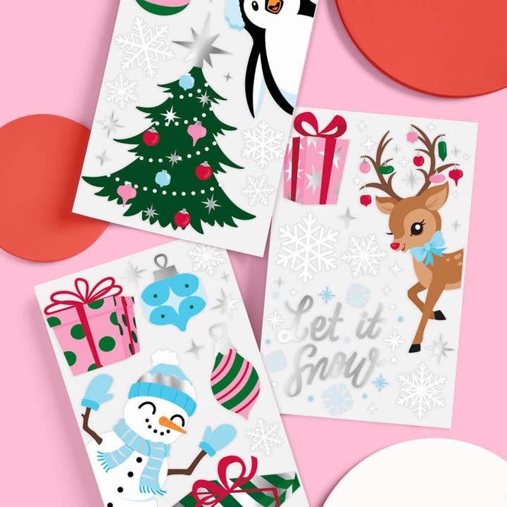 xo, Fetti - Wholesale Christmas Decoration - Winter Wonderland Window Clings - 6 silver foil and color sheets