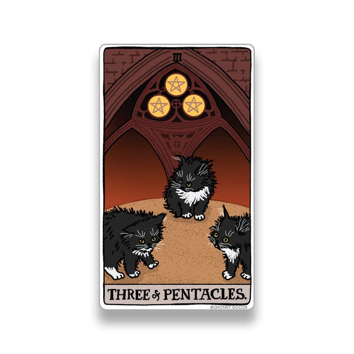Chonky Goods by Ping Hatta. Studio - Wholesale Sticker - Tarot Cat Meme Die-cut Stickers (Minor Arcana – Aces to 3's)10