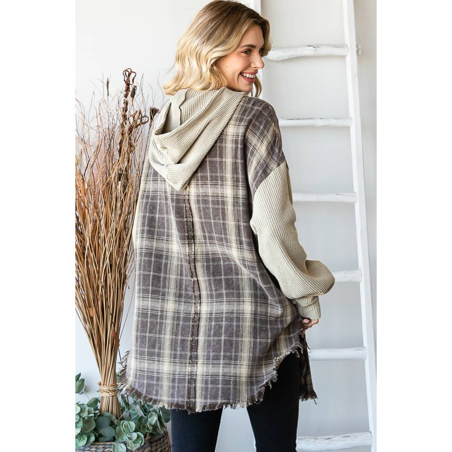 Oli&Hali - Vente Sweat à capuche – femme - PULL À CAPUCHE À CARREAUX DÉLAVÉ AVEC OURLET BRUT ET MANCHES LONGUES10