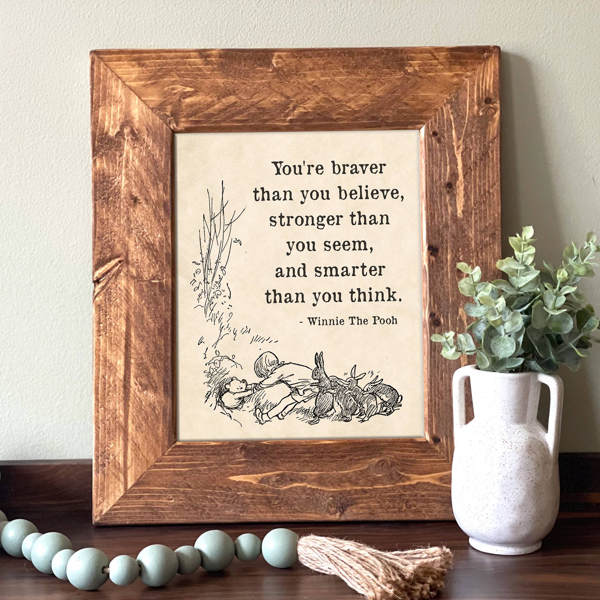 Swinford Designs - Vente Affiche d'art – enfant et bébé - Cadre de citation de Winnie l'Ourson pour chambre d'enfant - Courageux1