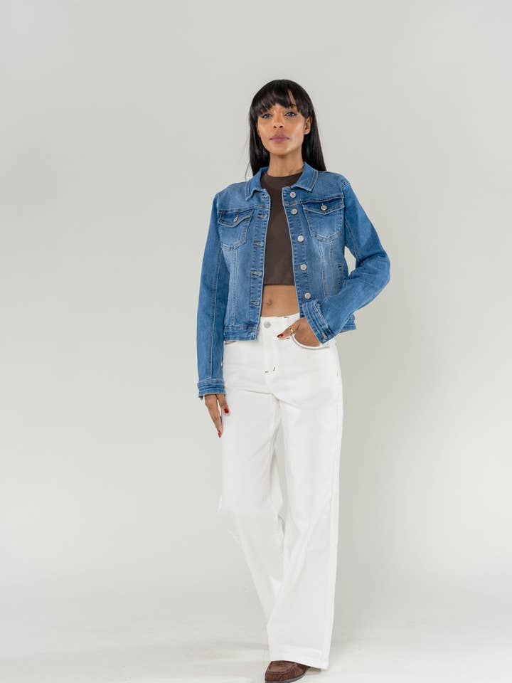 Nina Carter straight stretch denim jacket P613 for wholesale by Nina Carter