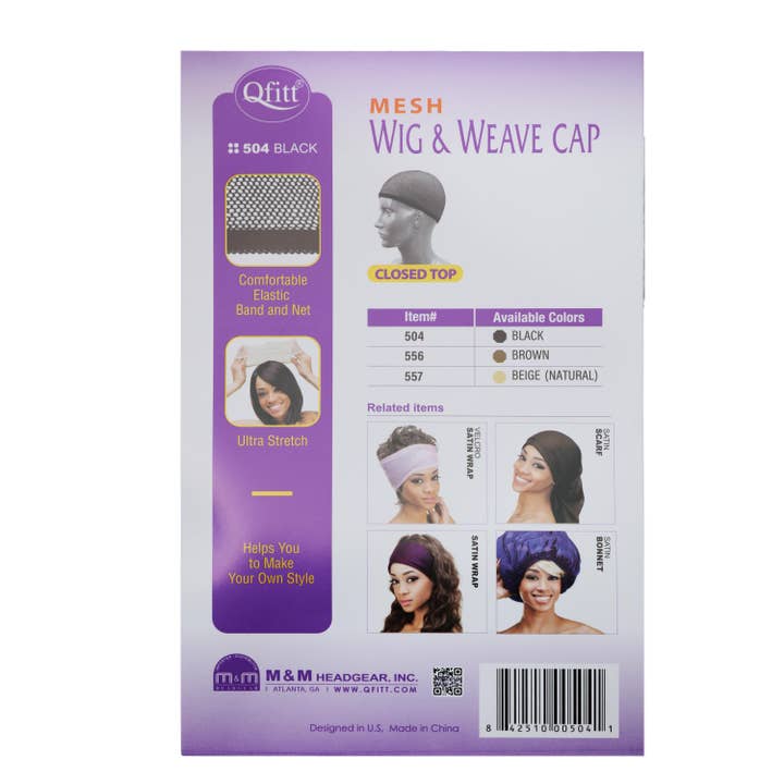 KT Supply - Wholesale Hair Towel/Wrap - Qfitt Mesh Wig Weave Cap, Black
