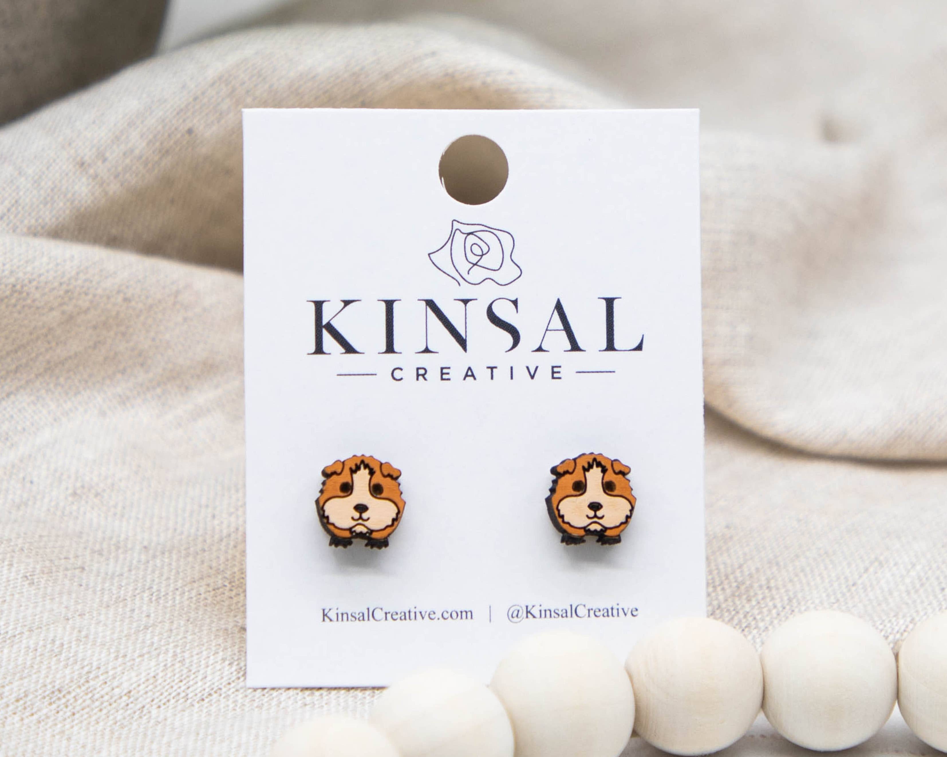 Kinsal Creative - Vente Clous d'oreille - Boucles d’oreilles en bois motifs cochon d’Inde, 10 mm3
