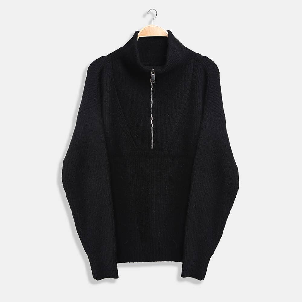 Sensibling Corp. - Vendita all'ingrosso Maglione tricot - Donna - Top in maglia a collo alto con cerniera in tinta unita9