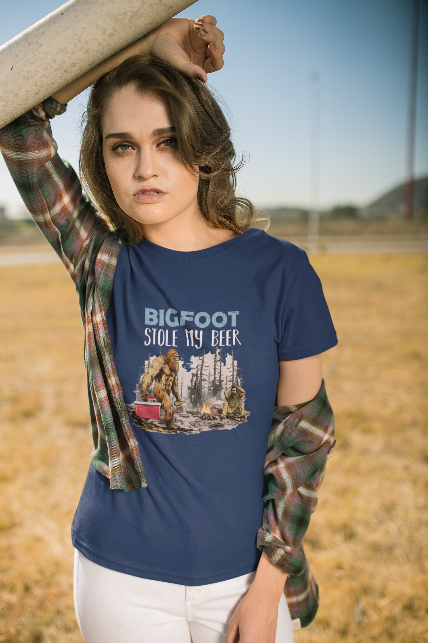 Squatchin’ Country - Wholesale T-Shirt (Graphic) - Men's - Bigfoot stole my beer t-shirt (navy blue)4