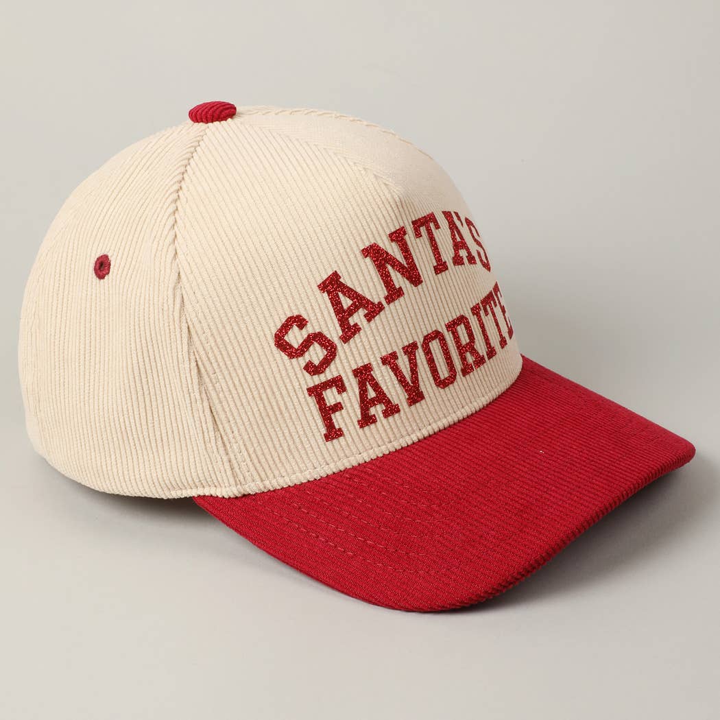 Fashion City - Wholesale Baseball Cap - Unisex - Santa's Favorite Glitter Text 5 Panel Corduroy Cap17