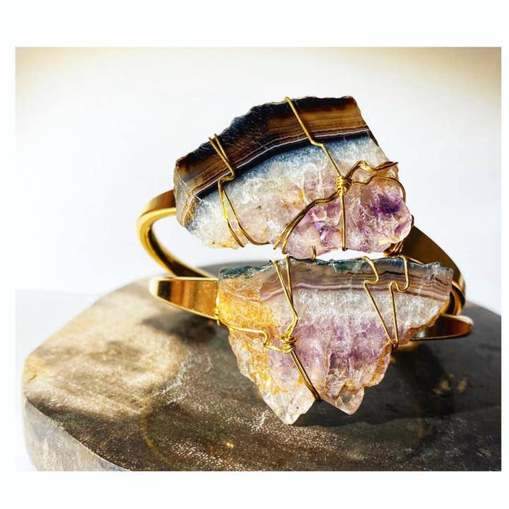 Amethyst Cuff Bracelet- Amethyst Bangle Jewelry Crystal Cuff for wholesale by Etymology Jewelry