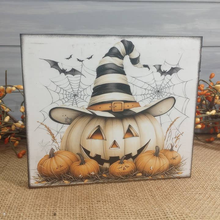 Pumpkin Jack-o'-lantern Wood Sign - Style B for wholesale by Bluegrass Burlap Co
