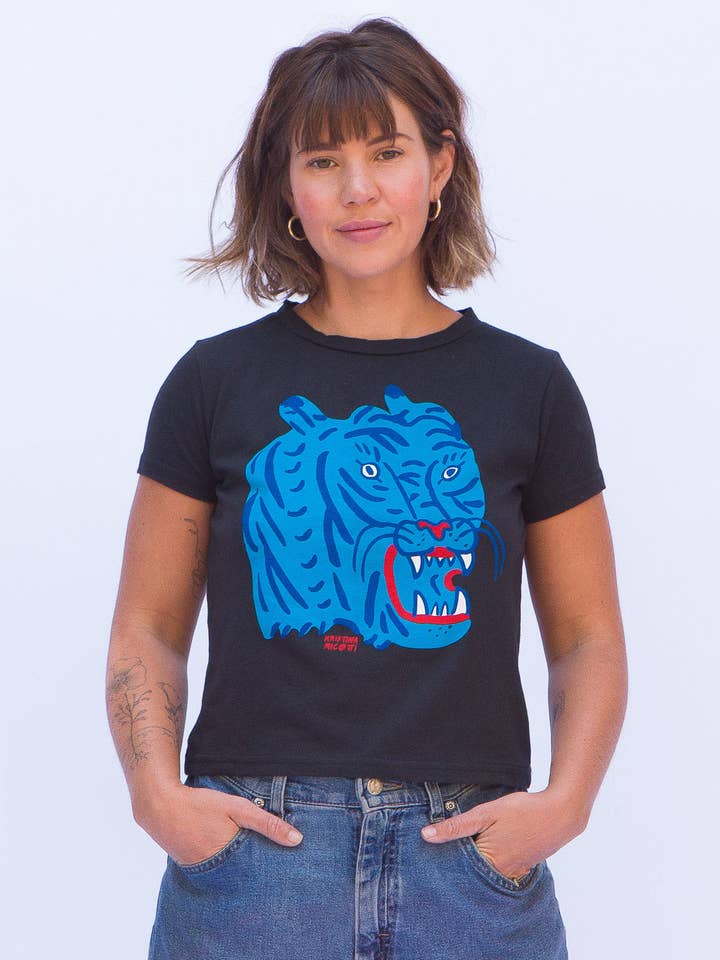 Culk - Wholesale Screen Printed T-Shirt - Women's - Blue Tiger Women's Tee Black3