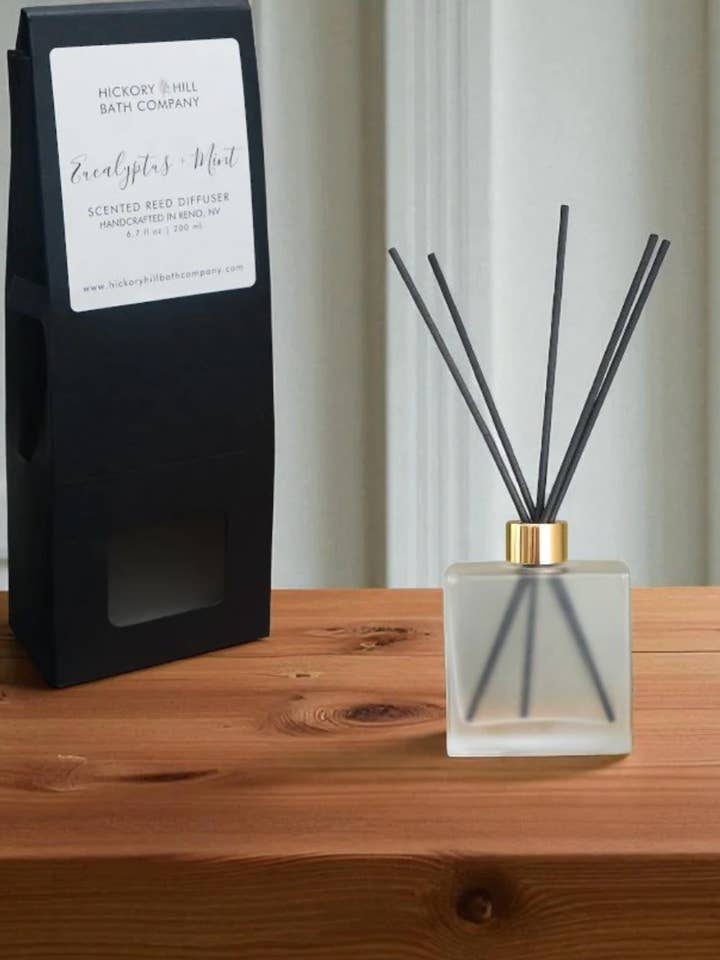 Eucalyptus + Mint Reed Diffuser Elegant & Non-Toxic for wholesale by Hickory Hill Bath Company