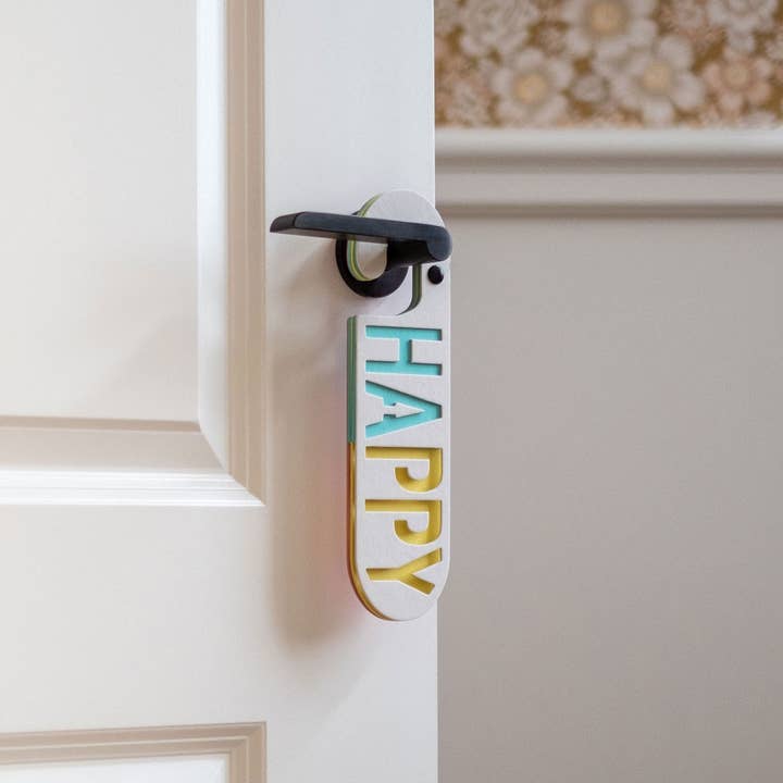 PUKI WUKI - Wholesale Wall Sign - Door hanger HAPPY | SAD White | Pink1