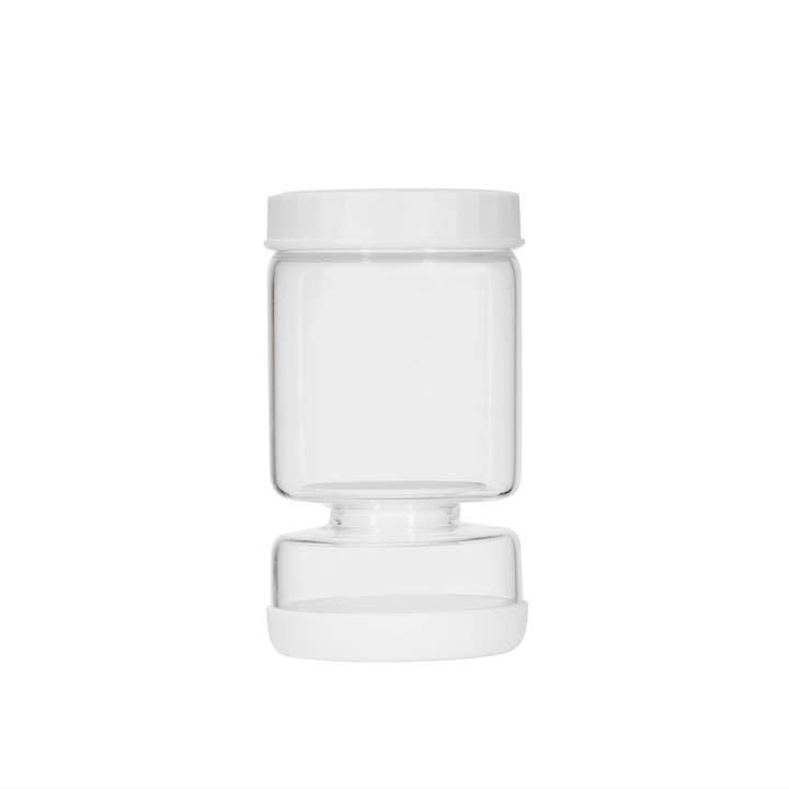 Genicook Product LLC - Wholesale Jar - Genicook Dual-Part Glass Pickle Jar: The Flip-Over, Mess-Free Serving, Hand Blown Glass, Food Preserver (White Color)