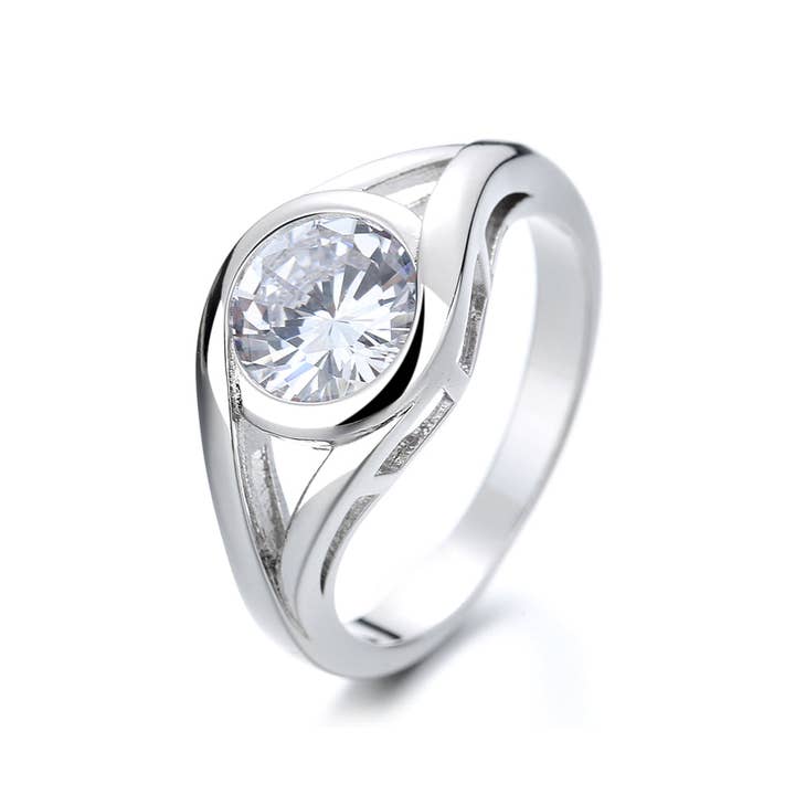 Amy and Annette - Wholesale Engagement Ring - Sterling Silver Bezel Engagement Ring With Crystals from Swarovski