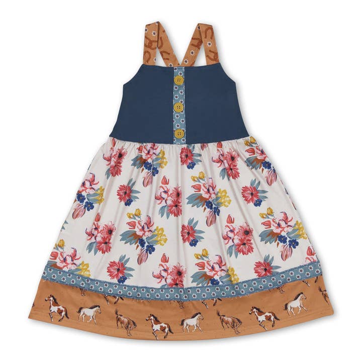 Yawoo Garments - Wholesale Dress - Kids - Straps horse floral baby girls summer dresses