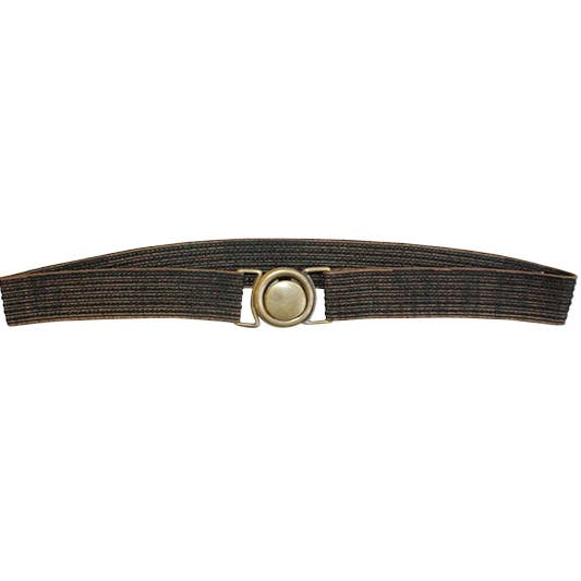 Cinto elástico preto e camelo Bee com fivela oval dourada antiga por atacado de Lara Moti