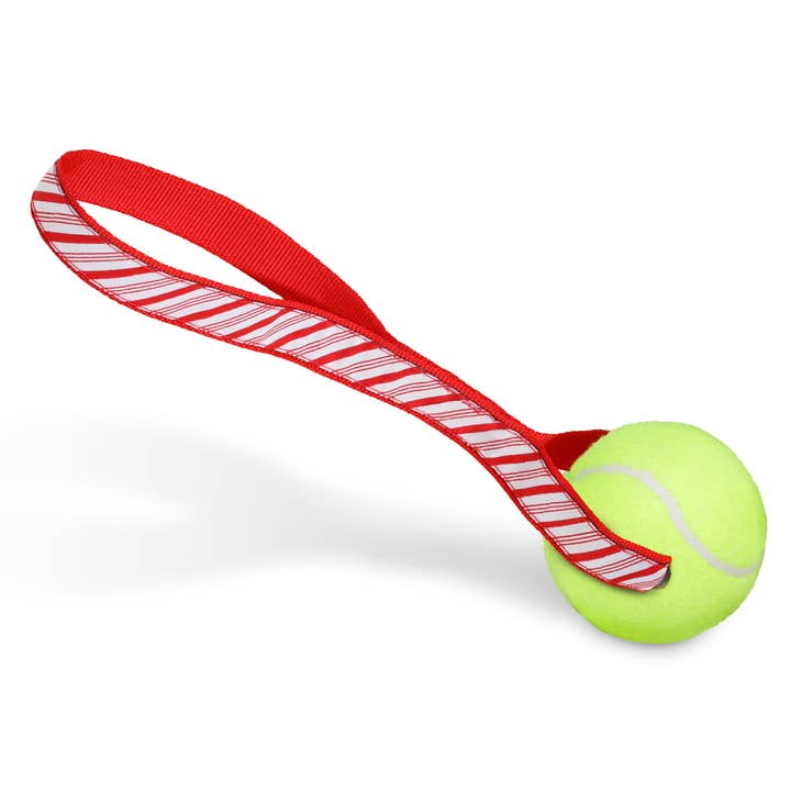 Dog & Me - Wholesale Pet Fetch Ball - Dog - Candy Cane Stripe - Christmas Tennis Ball Toss Toy