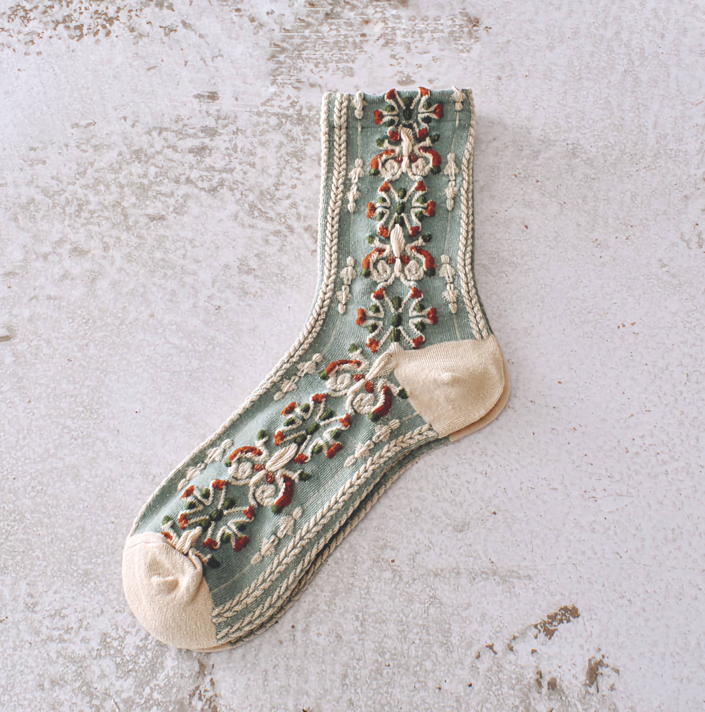 Happy Knits - Wholesale Socks - Women's - Green Floral Socks - Vintage Crew Socks For Women Cozy0