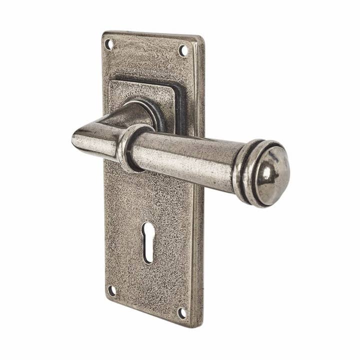 Finesse Durham Door Lock Handle on Jesmond Plate - Keyhole - Pewter for wholesale by Diybasket
