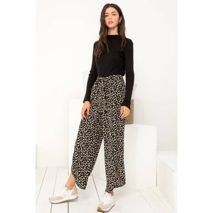 Black High Waist Side Slit Pants with Relaxed Fit for wholesale by THML