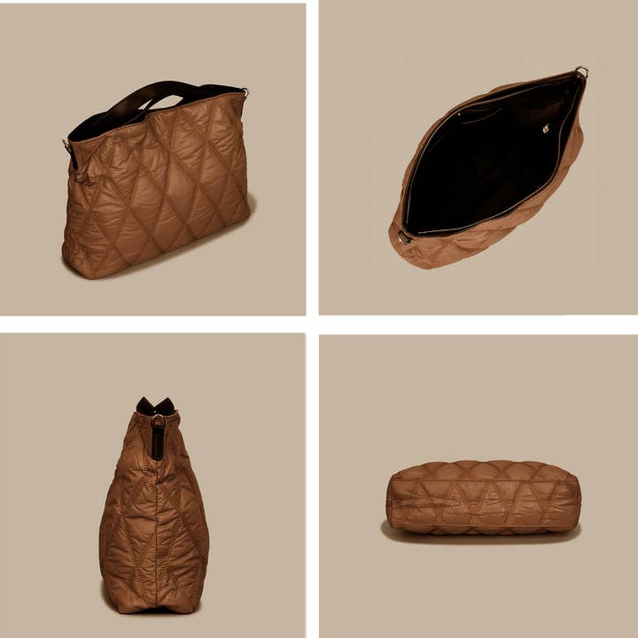 wandf - Wholesale Backpack - Women's - Diamond Quilted Down-Filled Solid Color Tote Bag for Travel9