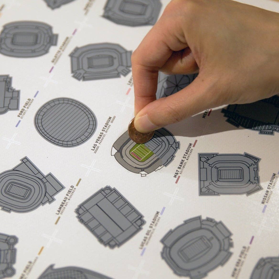 Pop Chart - Wholesale Poster - Pro Football Stadiums Scratch-Off Chart (12" x 16" Print)3