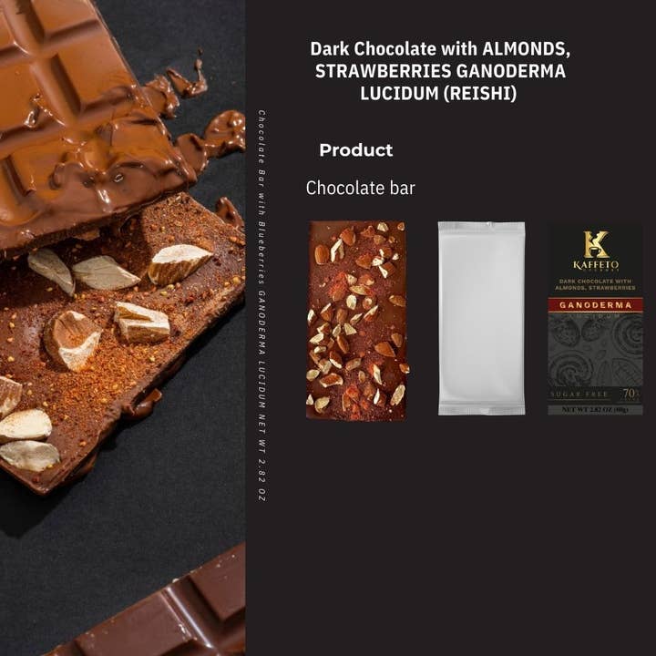 Kaffeto Gourmet USA - Wholesale Chocolate Bar - dark chocolate bar with almond, strawberries and ganoderma6