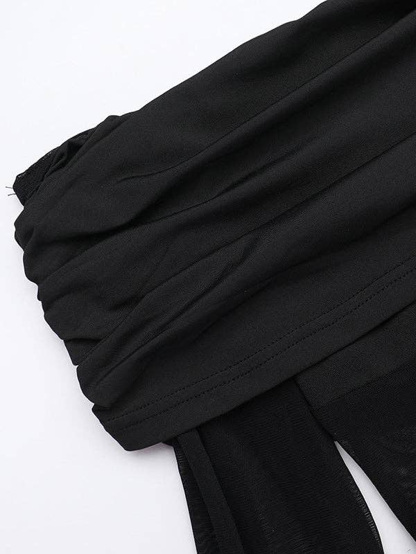 BLACK Long Sleeves Skinny Pleated See-Through Solid Color Split-Joint Off-The-Shoulder Evening Dresses Maxi Dresses for wholesale on Faire9