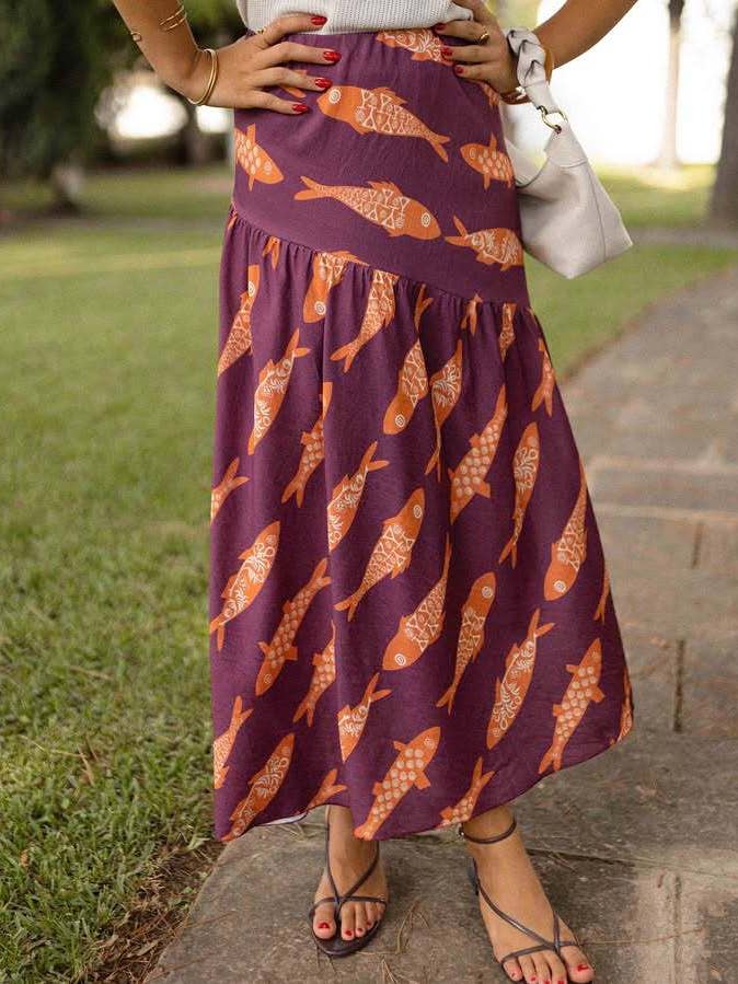 Vintage printed high waist irregular hem skirt for wholesale by HIDDENBRAND