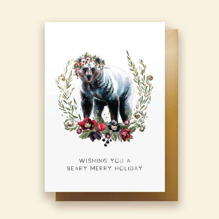 Beary Merry Holiday | Grußkarte für den Großhandel von Whimsical Art by Darcy Goedecke