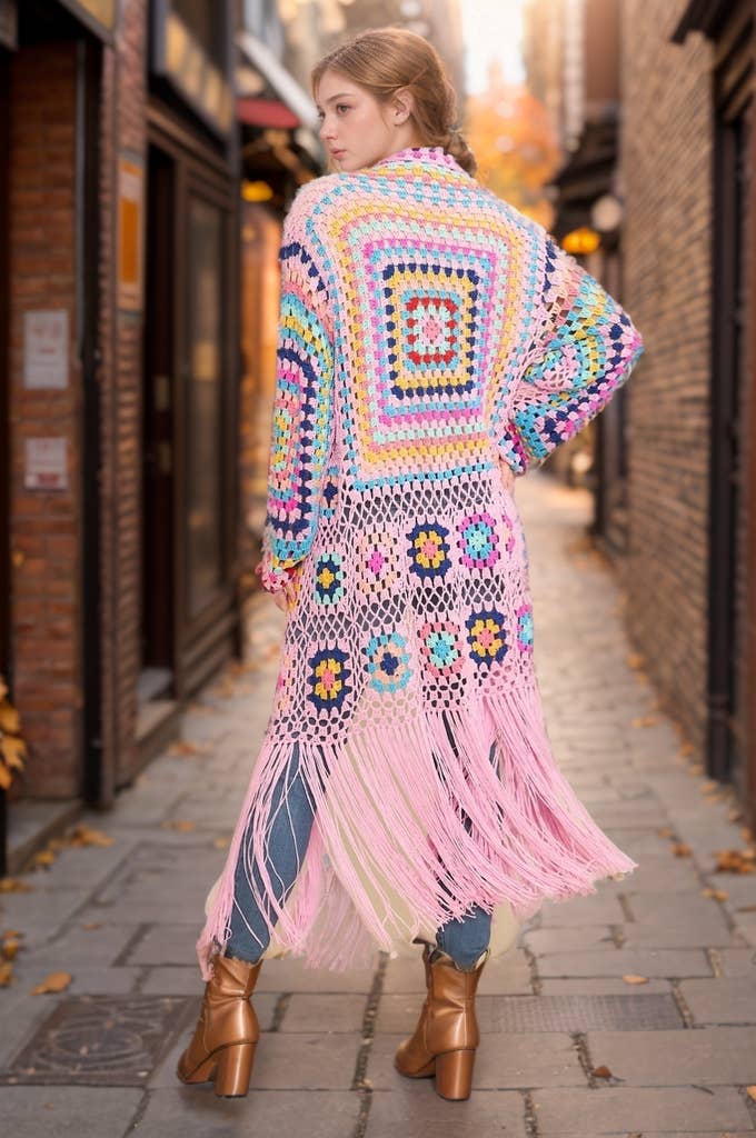 Wholesale COLORFUL CROCHET FRINGE CARDIGAN DUSTER for your shop