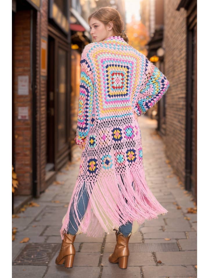 Wholesale COLORFUL CROCHET FRINGE CARDIGAN DUSTER for your shop