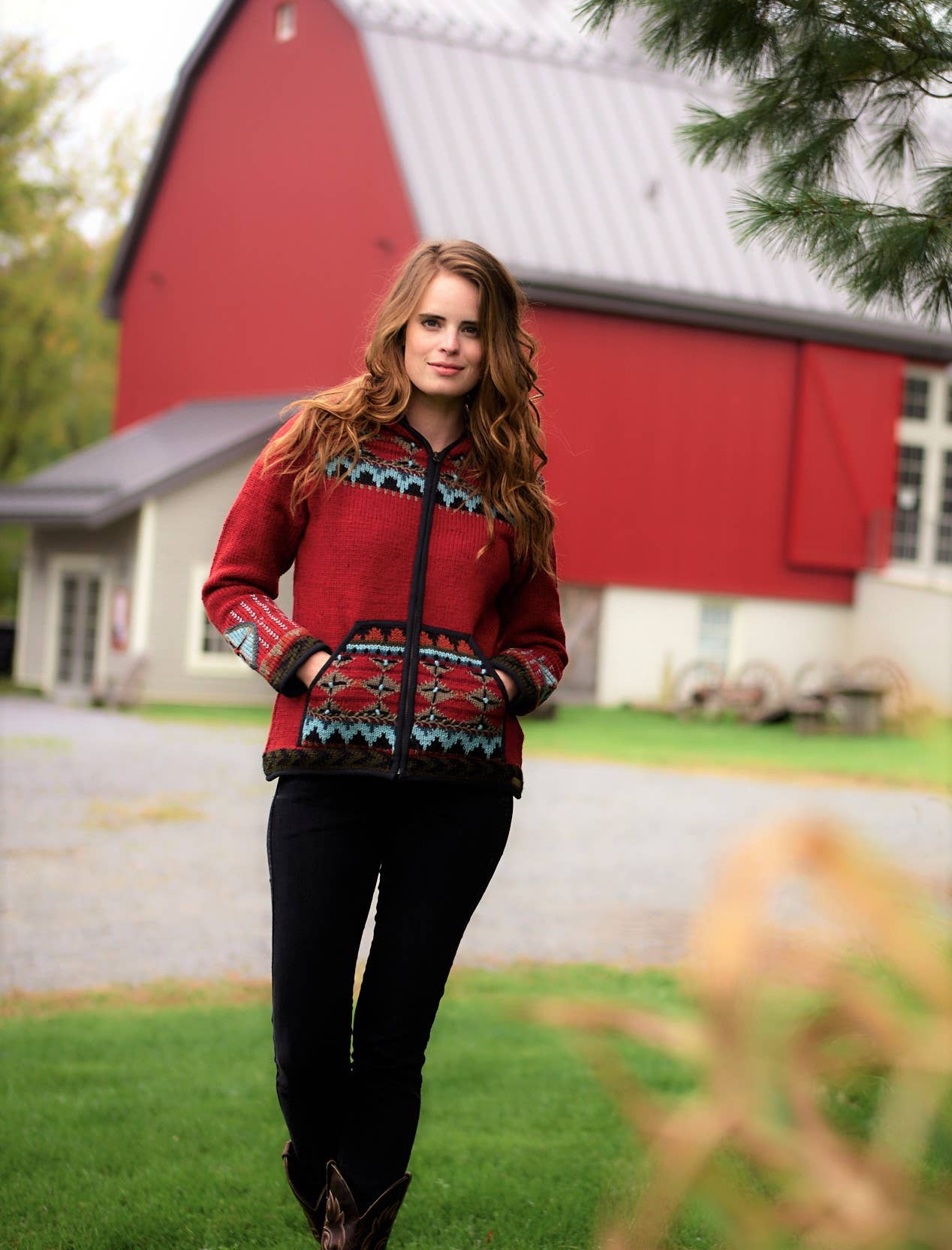 Lost Horizons Knitwear – Ships from USA - Wholesale Knit Sweater - Women's - Dakotah Hooded Wool Sweater with Western Pattern10