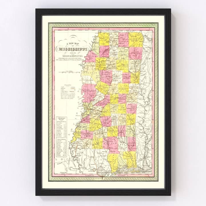 Vintage Map of Mississippi 1846 for wholesale by Ted's Vintage Art