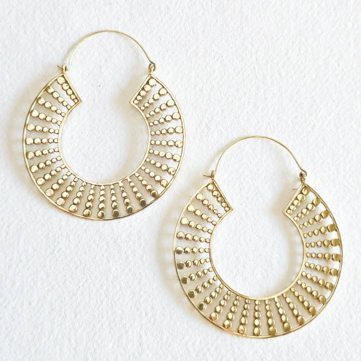 Brass big bold hoop earrings large dotted beaded style for wholesale by Bisjoux