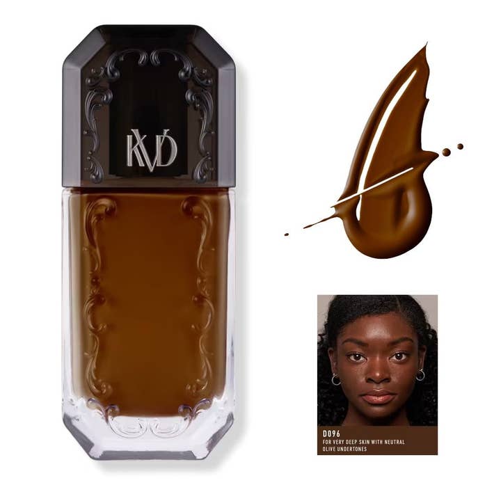 Kat Von D, KVD Beauty Good Apple Full-Coverage Transfer-Proof Serum Foundation Deep 096 (for very deep skin with neutral olive undertones) for wholesale by Super Stock Wholesale