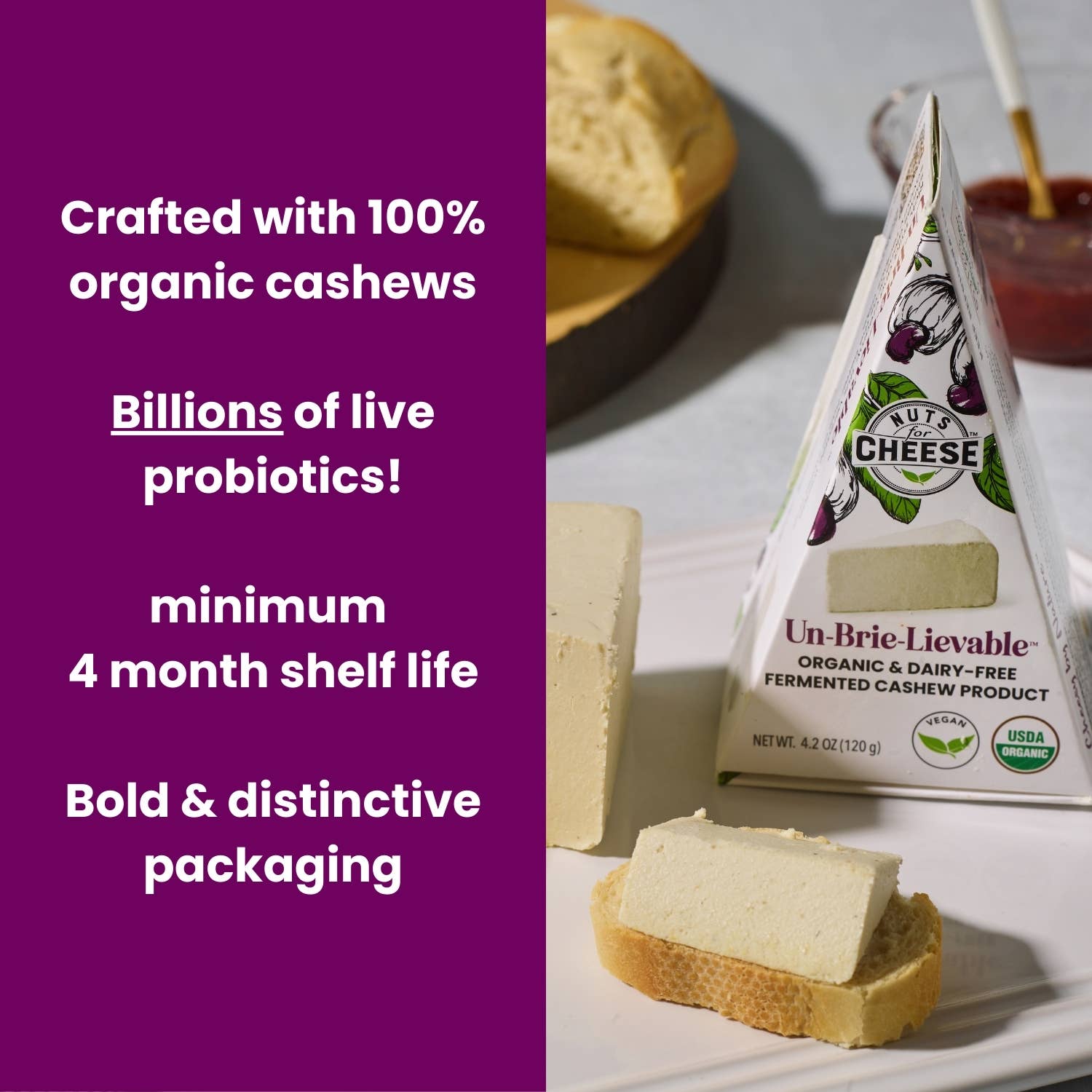 Nuts For Cheese - Wholesale Cheese - Un-Brie-Lievable™ Cashew Cheese Wedge | Organic | Vegan1