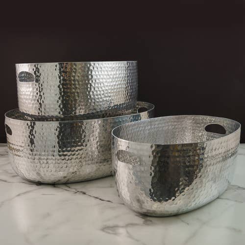 India Handicrafts Inc - Wholesale Party Tub - Hammered Silver Beverage Tub – Set of 31