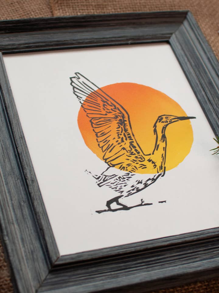 Sunrise Snowy Egret Block Print for wholesale by Brian Fritz Fine Art and Printmaking