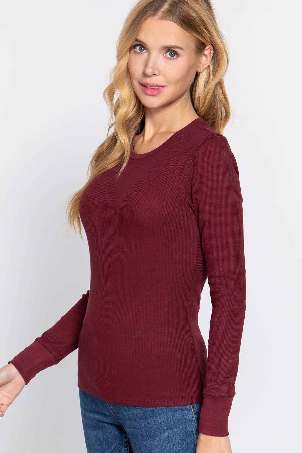 42POPS - Vente Haut en maille – femme - TOP EN MAILLE THERMIQUE À MANCHES LONGUES ET COL ROND AJUSTÉ11