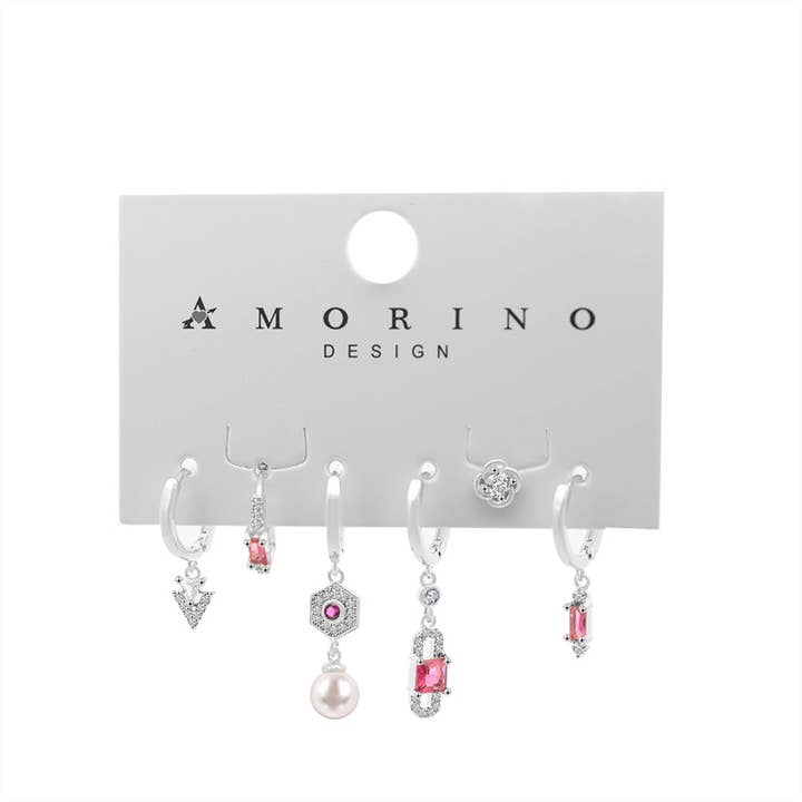 SET OF 6 DIFFERENT EARRINGS WITH ZIRCON - YK2412696B761 for wholesale by AMORINO SRL